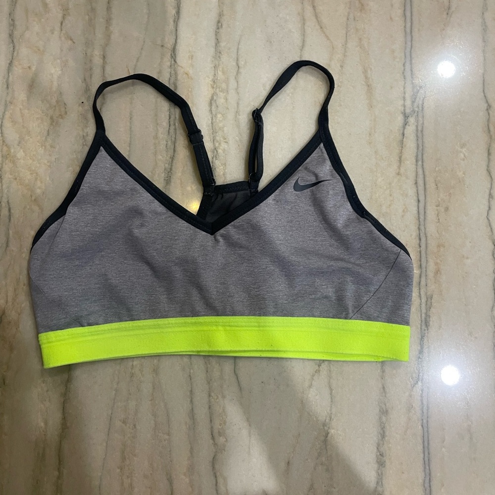 Nike Gray Sports Bra with Neon Yellow Band